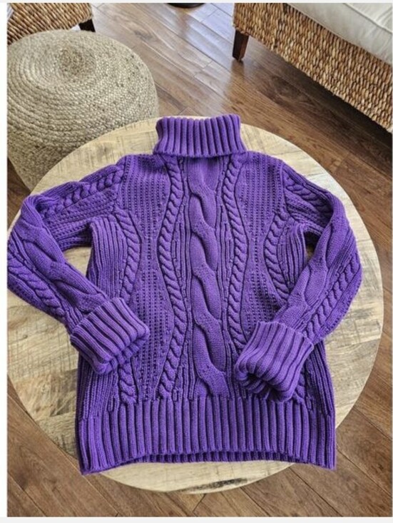 Lands' End Sweaters - Lands' End Purple Cable-Knit Turtleneck Sweater